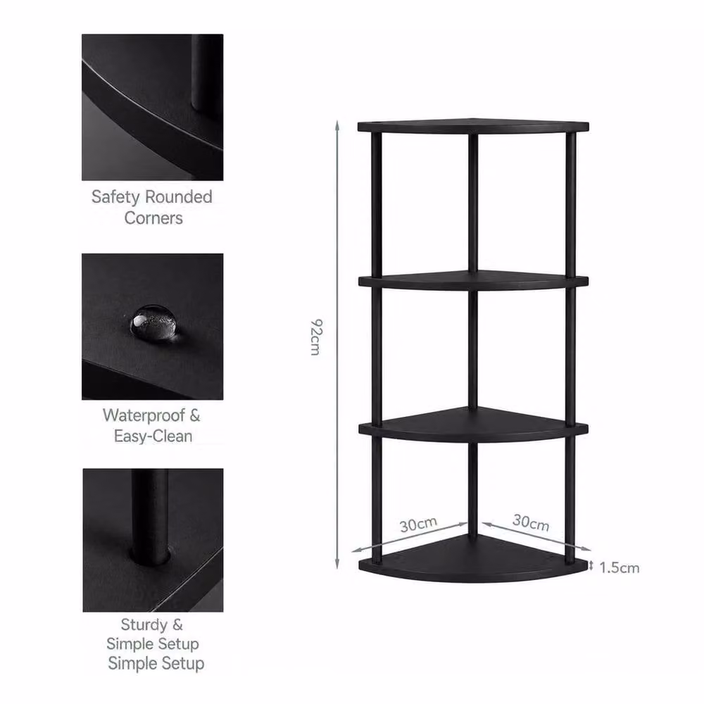 EONLION 4-Tier Black Wooden and Metal Corner Shelf Stand for Home Storage W/D/H: 100 x 60 x 60 cm – 2