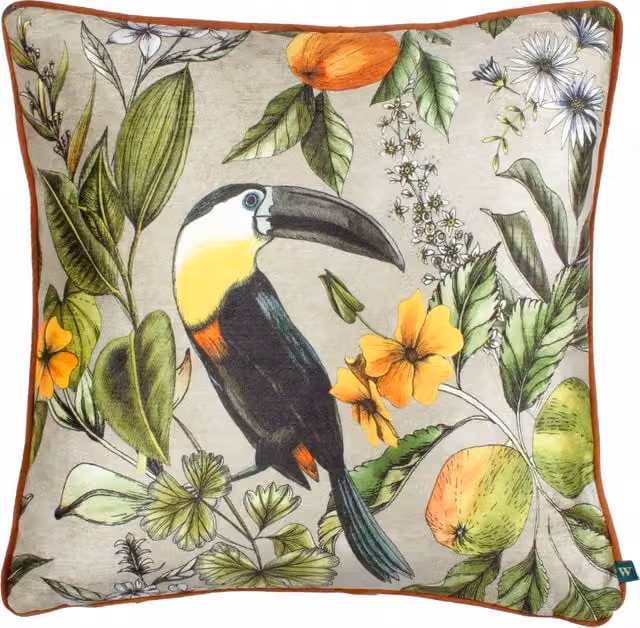 Wylder Nature Leilani Floral Printed Chenille Cushion in Brown and Multicolour