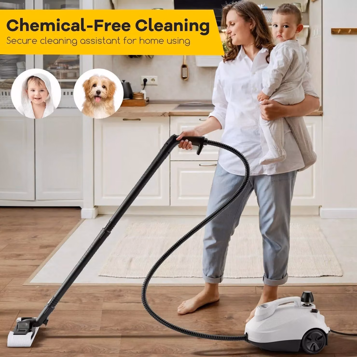 Costway Handheld Steam Cleaner, 2000W with 1.8L Water Tank, White – 3