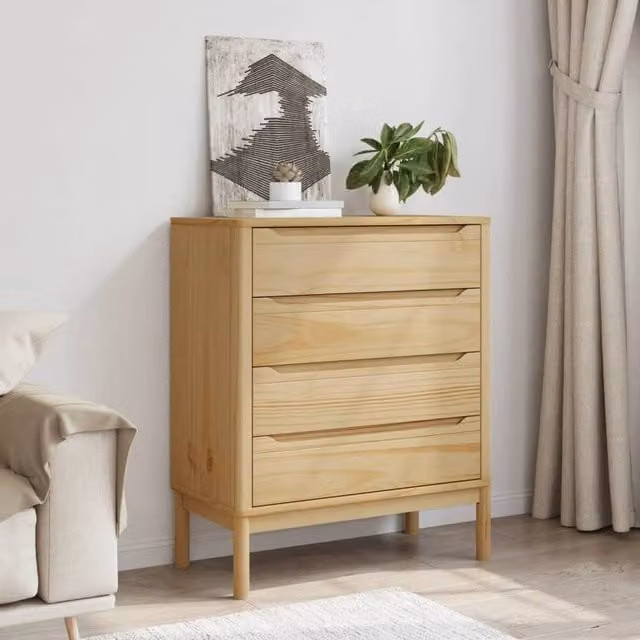 Berkfield Home Beautiful FLORO Chest of Drawers in Wax Brown Solid Pine, W/D/H: 90.5 x 39.0 x 76.5 cm