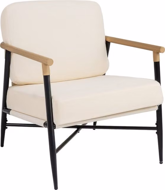 Costway Modern Tub Accent Armchair with Armrests in White and Beige Fabric and Metal Frame