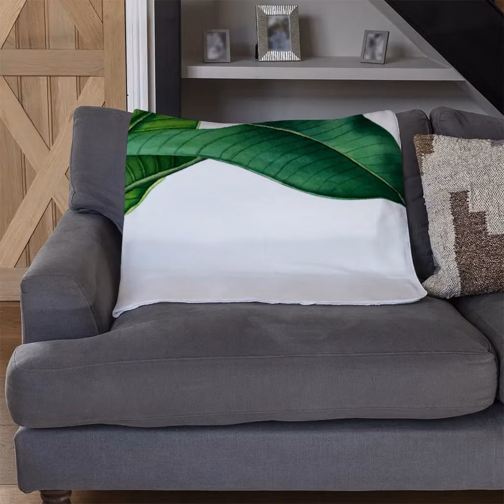 Benjamin Tate Design Bunched Leaves Floral Fleece Blanket in Green and Beige, W/D/H: 120 x 150 cm – 3