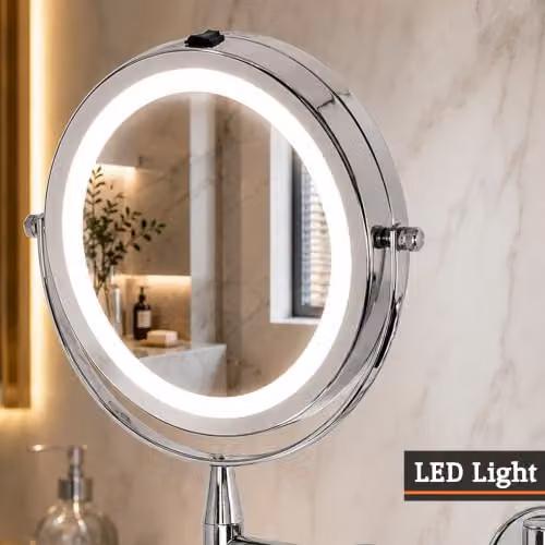 Orsina Wall Mounted LED Mirror in Chrome Silver, Adjustable Round Bathroom Mirror, W/H: 29 x 18 cm – 3