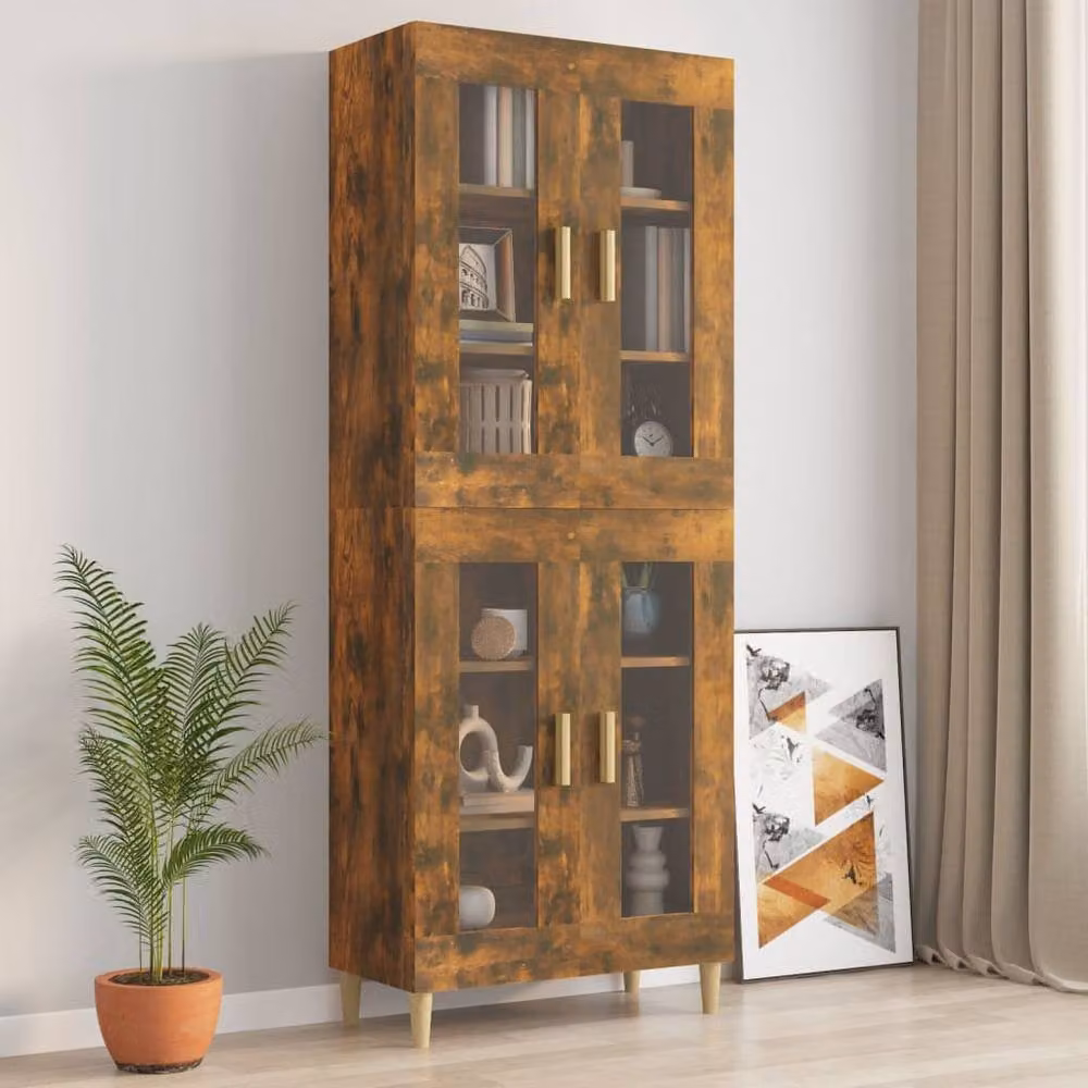 Berkfield Home Hanging Wall Cabinet in Smoked Oak Brown with Glass Doors, W/D/H: 69.5 x 34 x 90 cm – 4