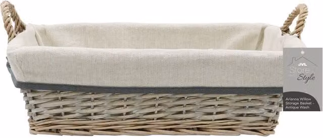 JVL Arianna Rectangular Willow Storage Basket, Grey, W: 38.0 cm, D: 28.0 cm, H: 12.0 cm – 1