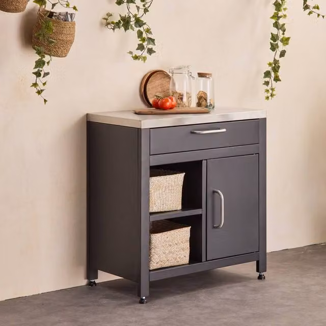 Sweekeet Stainless Steel Outdoor Kitchen Storage Module in Black with 1 Drawer and 1 Door, W/D/H: 80.0 x 52.5 x 87.0 cm – 1
