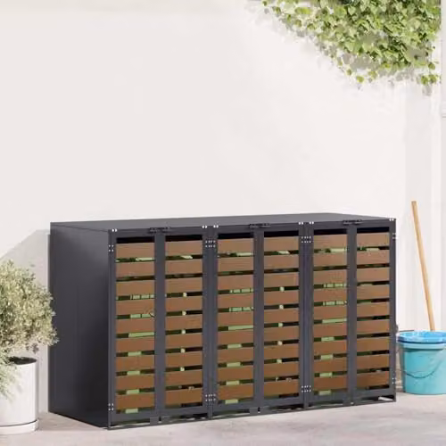 vidaXL Steel Wheelie Bin Storage for 3 Bins, Anthracite, W/D/H: 204.0 x 115.5 x 65.0 cm – 2