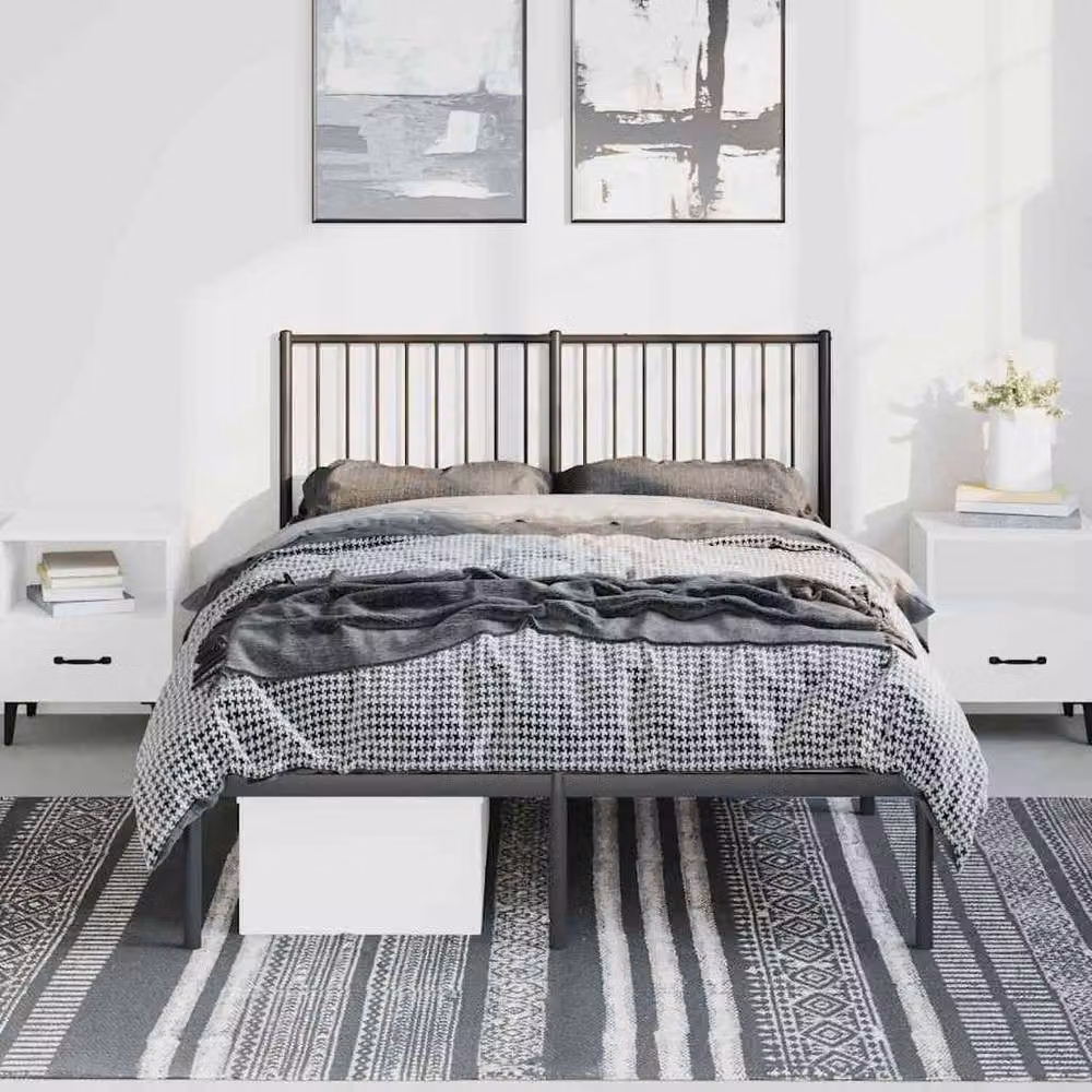 Berkfield Home Metal Bed Frame with Headboard in Black, W/D/H: 140 x 190 cm – 2