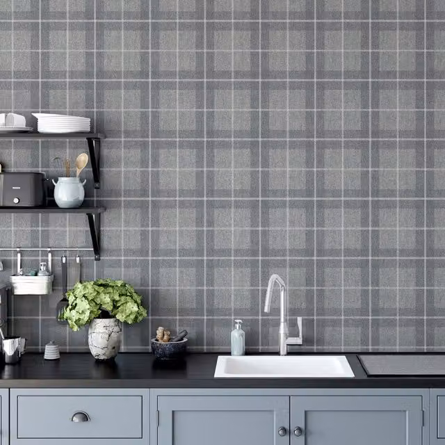 Arthouse Heritage Check Grey and Silver Abstract Wallpaper Roll