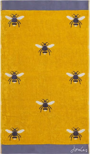 Joules Botanical Bee Cotton Bath Towel in Gold, Yellow and Blue
