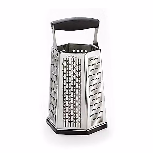 Cuisipro Stainless Steel 6-Sided Box Grater with Non-Slip Base, Silver and Black, W: 24 cm, D: 13 cm, H: 12 cm