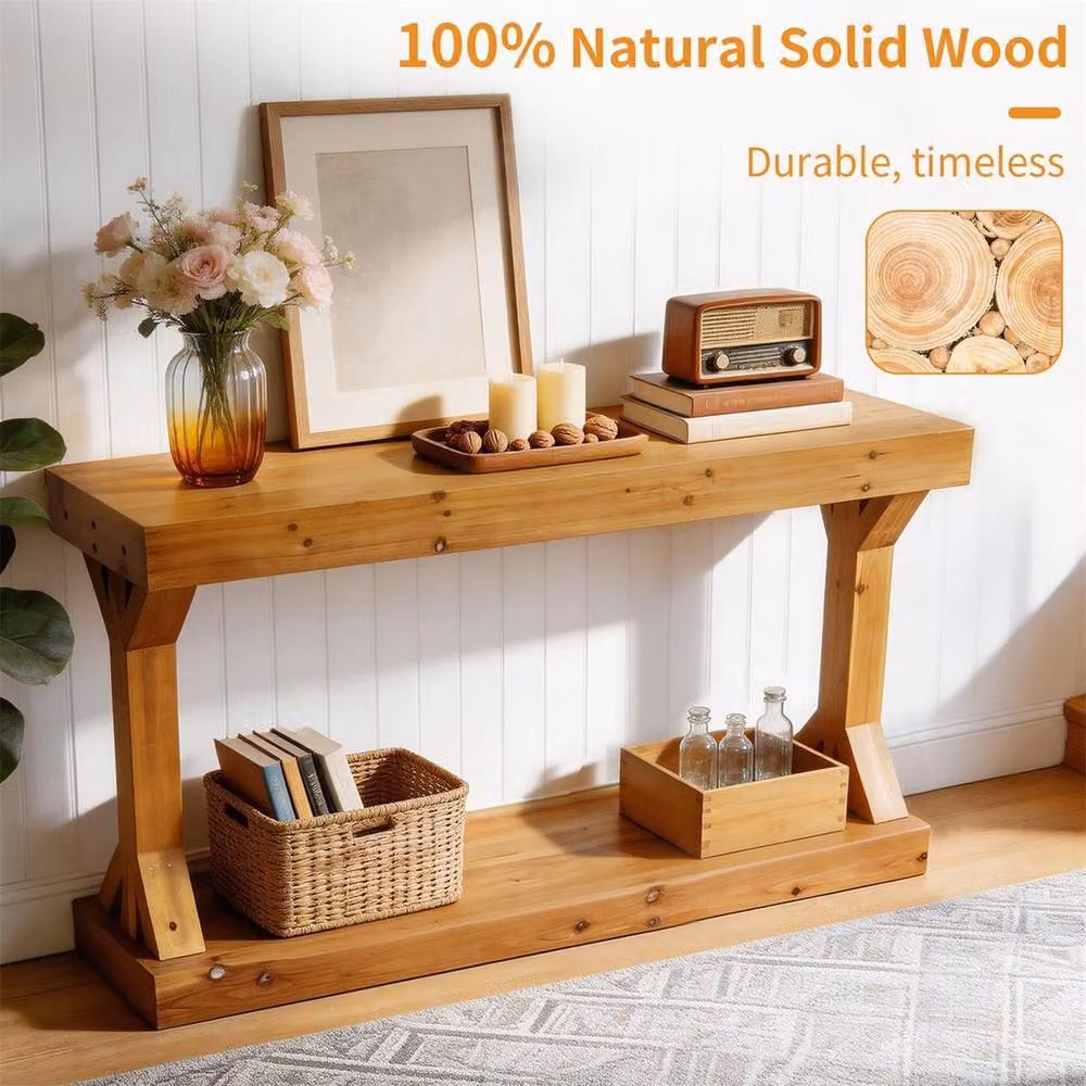 ERGOVEXA 2-Tier Narrow Rustic Brown Wood Couch Table – 3