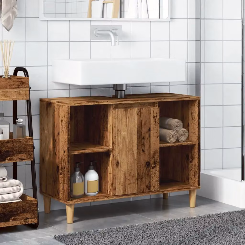 Berkfield Home Bathroom Cabinet in Old Wood Brown, W/D/H: 80 x 33 x 60 cm – 3