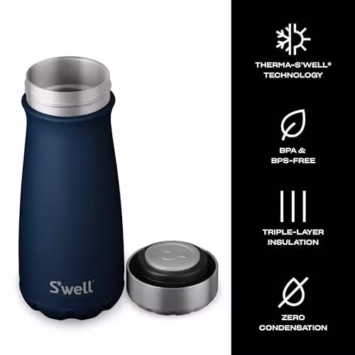 S'well Azurite Stainless Steel Vacuum-Insulated Traveler Mug, Blue, 470ml – 3