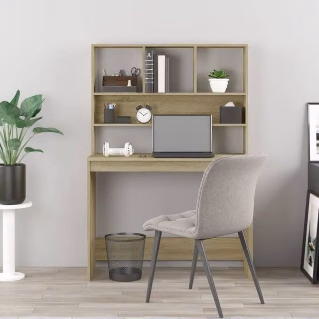 Berkfield Home Modern Writing Desk with Shelves in Sonoma Oak Brown, W/D/H: 102 x 45 x 148 cm – 1
