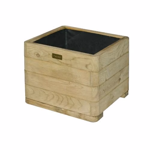Rowlinson Marberry Grand Square Wood Planter, Brown, W: 50 cm, D: 50 cm, H: 39 cm