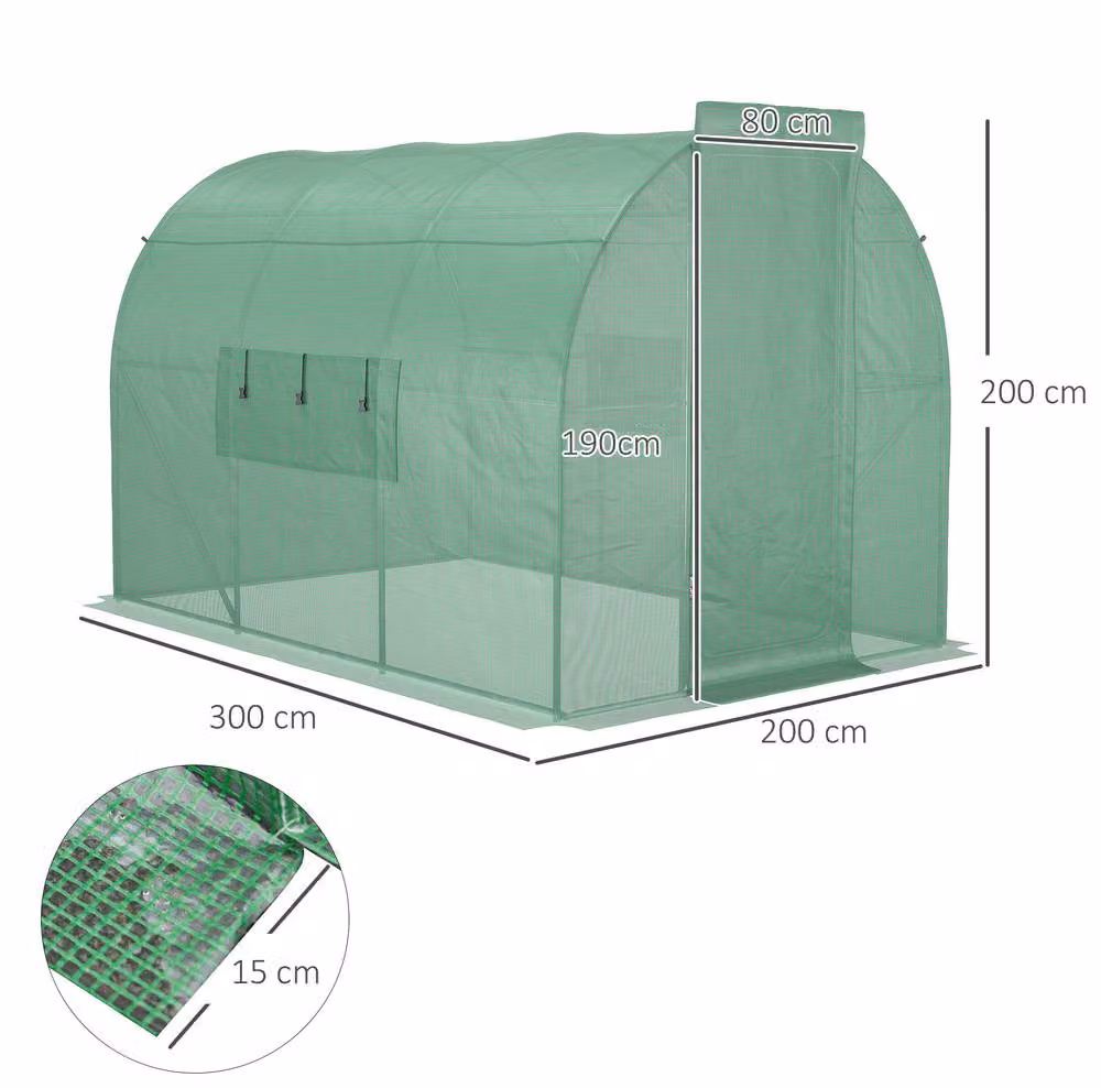 STILVORA Walk-in Greenhouse with Hinged Door and Windows, Green, W: 300 cm, D: 200 cm, H: 200 cm – 2