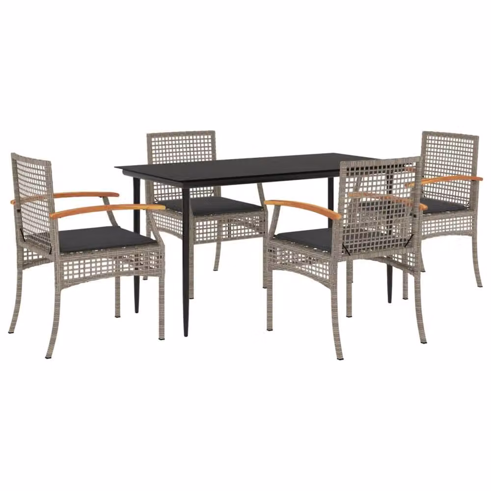 Berkfield Home Beautiful 5 Piece Grey Poly Rattan Garden Dining Set with Cushions – 2