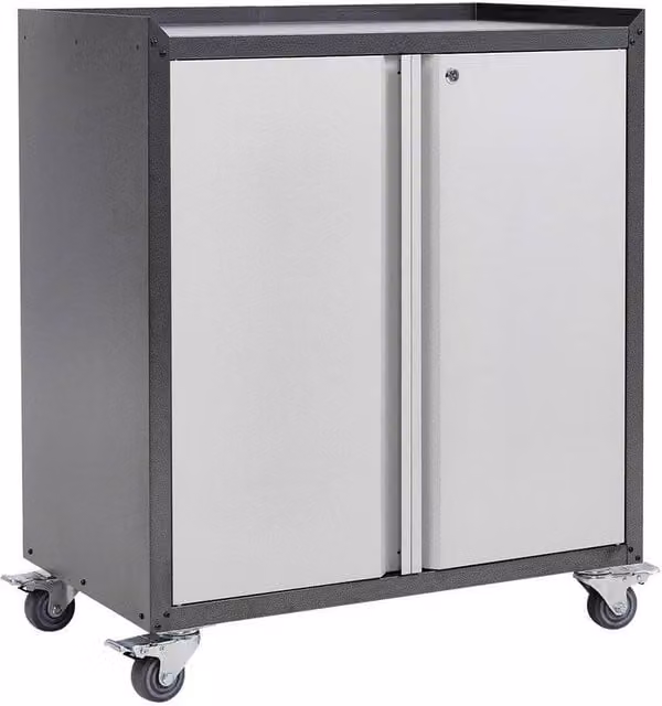 KORVIXA Metal Filing Cabinet and Storage Cupboard in Grey with Hinged Doors and Lock, W/D/H: 100 x 100 x 90 cm