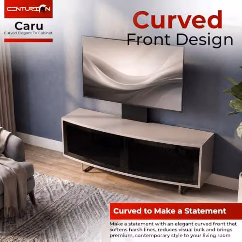 Centurion Supports Caru D-Shape TV Cabinet with Mounting Arm for 32-65 inch Screens, Black and Beige, W/D/H: 120 x 50 x 43 cm – 7