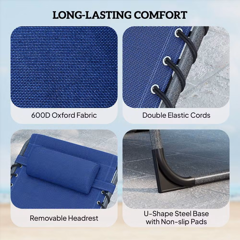 Outsunny Set of 2 Folding Sun Loungers in Blue with Textilene Fabric, Cup Holders and Adjustable Headrests, W/D/H: 190 x 60 x 31 cm – 8
