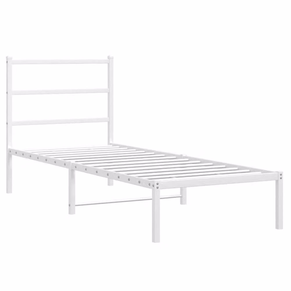 Berkfield Home Metal Bed Frame with Headboard in White, W/D/H: 75 x 190 cm – 2