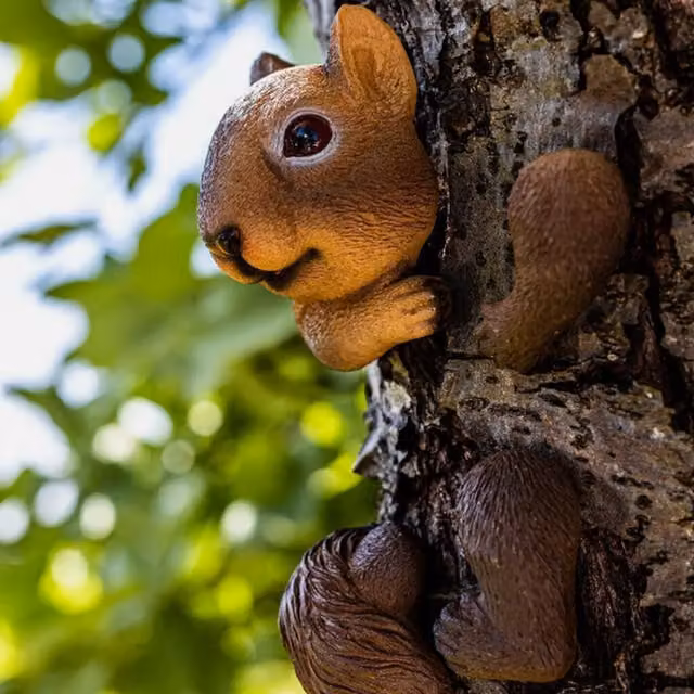 Garden Mile Squirrel Tree Peeker Garden Ornament, Orange Resin