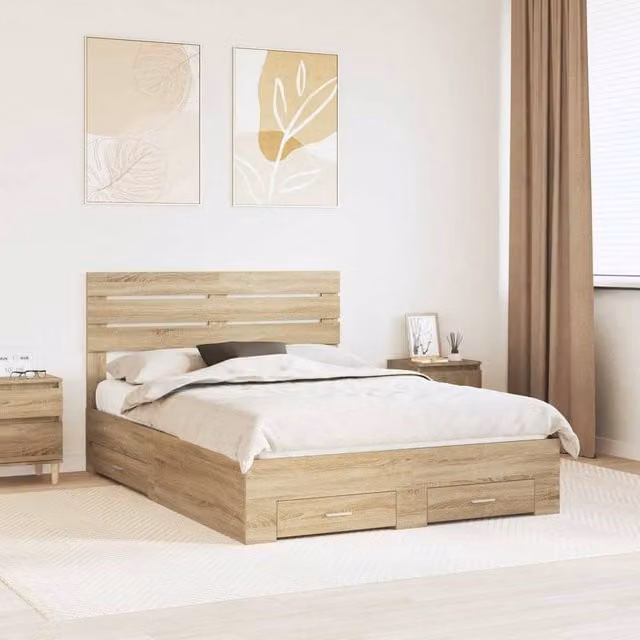 Berkfield Home Modern Bed Frame with Headboard and Drawers in Brown Engineered Wood
