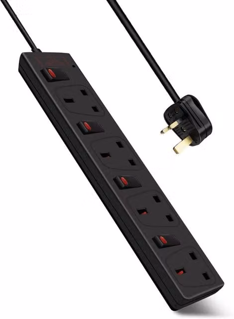 ExtraStar 4 Gang Individually Switched Surge-Protected Extension Lead, Black, 5m
