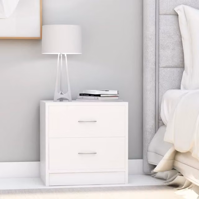 Berkfield Home Set of 2 White Bedside Cabinets in Engineered Wood W/D/H: 40 x 30 x 40 cm