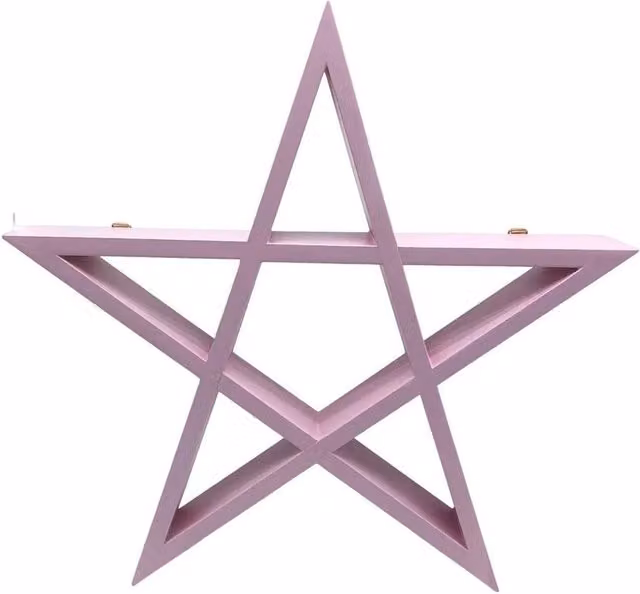 FORGEVIO Pink Wooden Wiccan Wall Shelf with Boho Display Rack