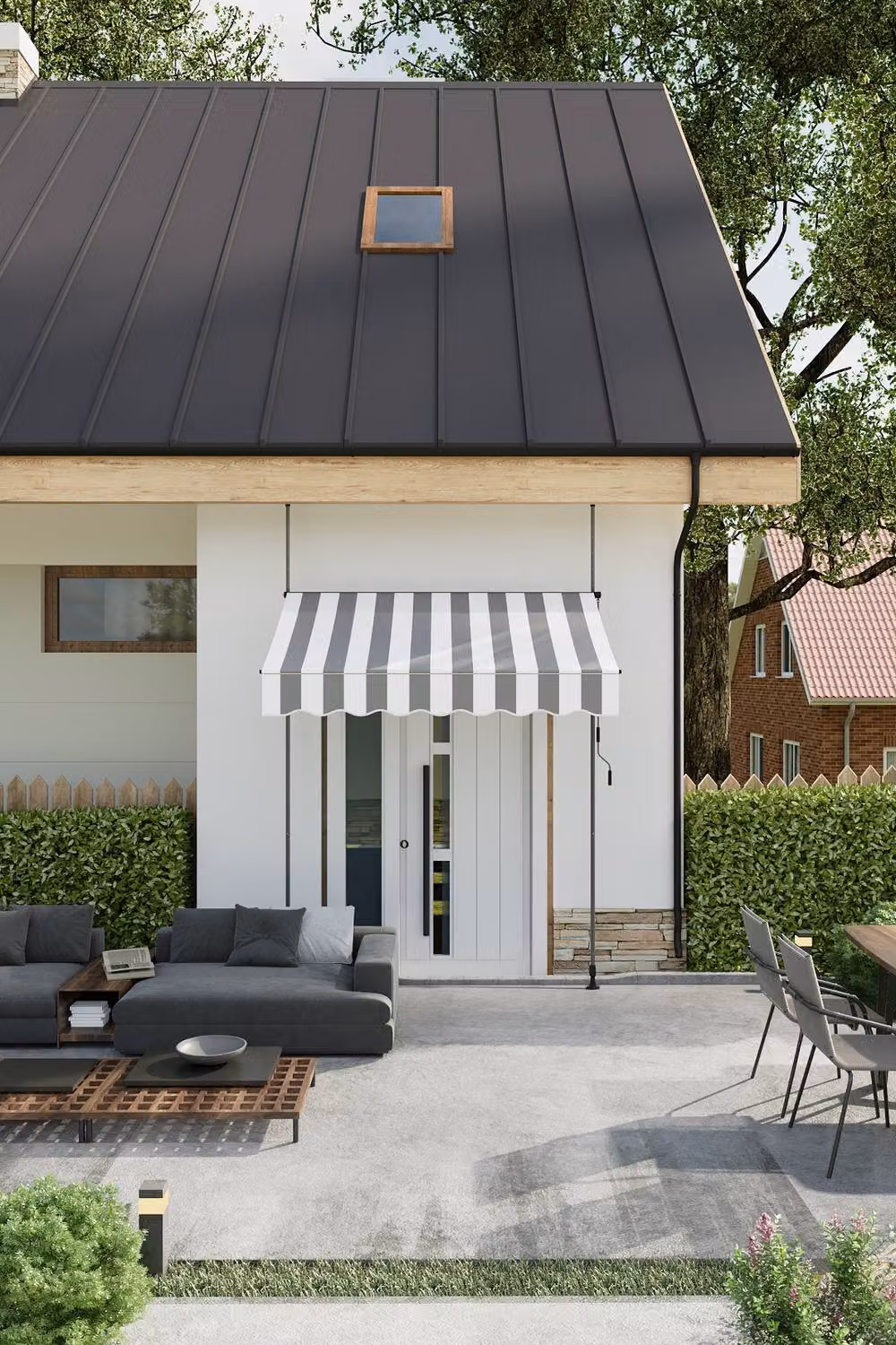 Living and Home Manual Retractable Outdoor Patio Awning with Hand Crank in Grey, W/D/H: 300 x 150 x 300 cm – 3