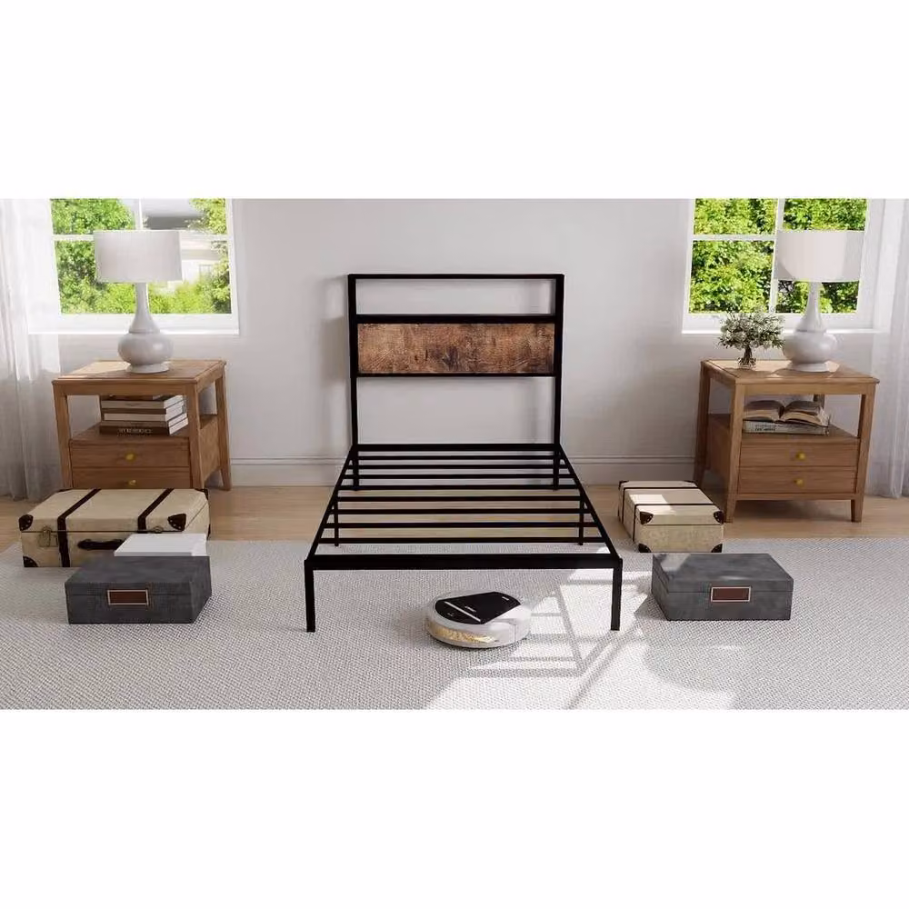 KORVIXA Single Metal and Wood Bed Frame with RGB Under-Bed LED Lighting in Black, W/D/H: 90 x 200 cm – 3
