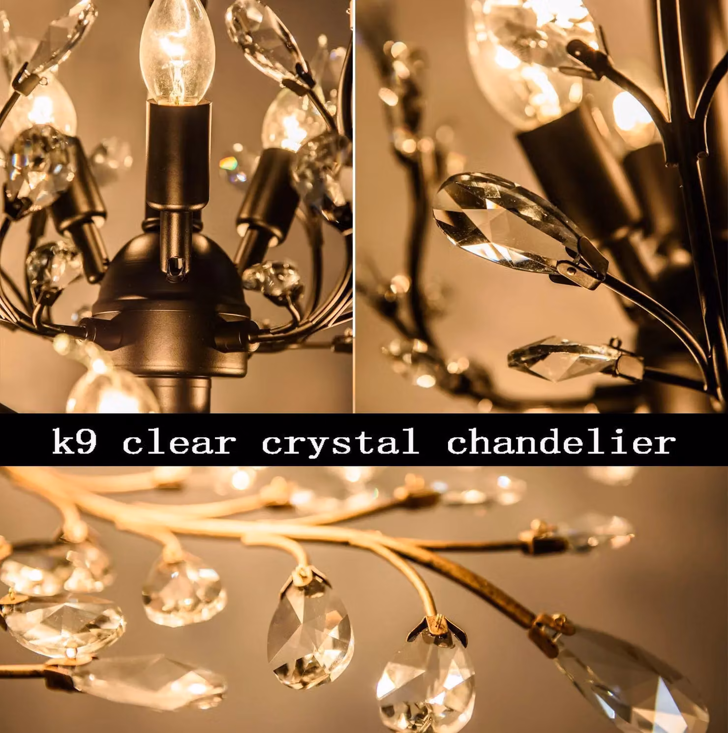 Garwarm 8-Light Vintage Crystal Chandelier in Black – 3