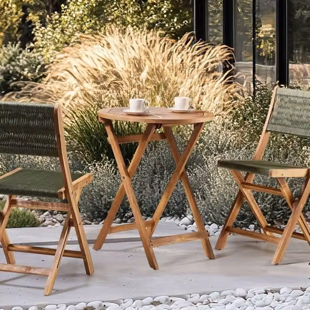 Wyld and Coco 3 Piece Acacia Wood Folding Bistro Set in Green