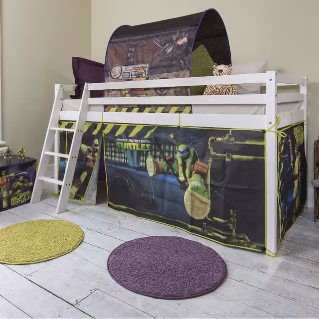 Noa and Nani Moro Cabin Bed with TMNT Package in White, Solid Pine Wood