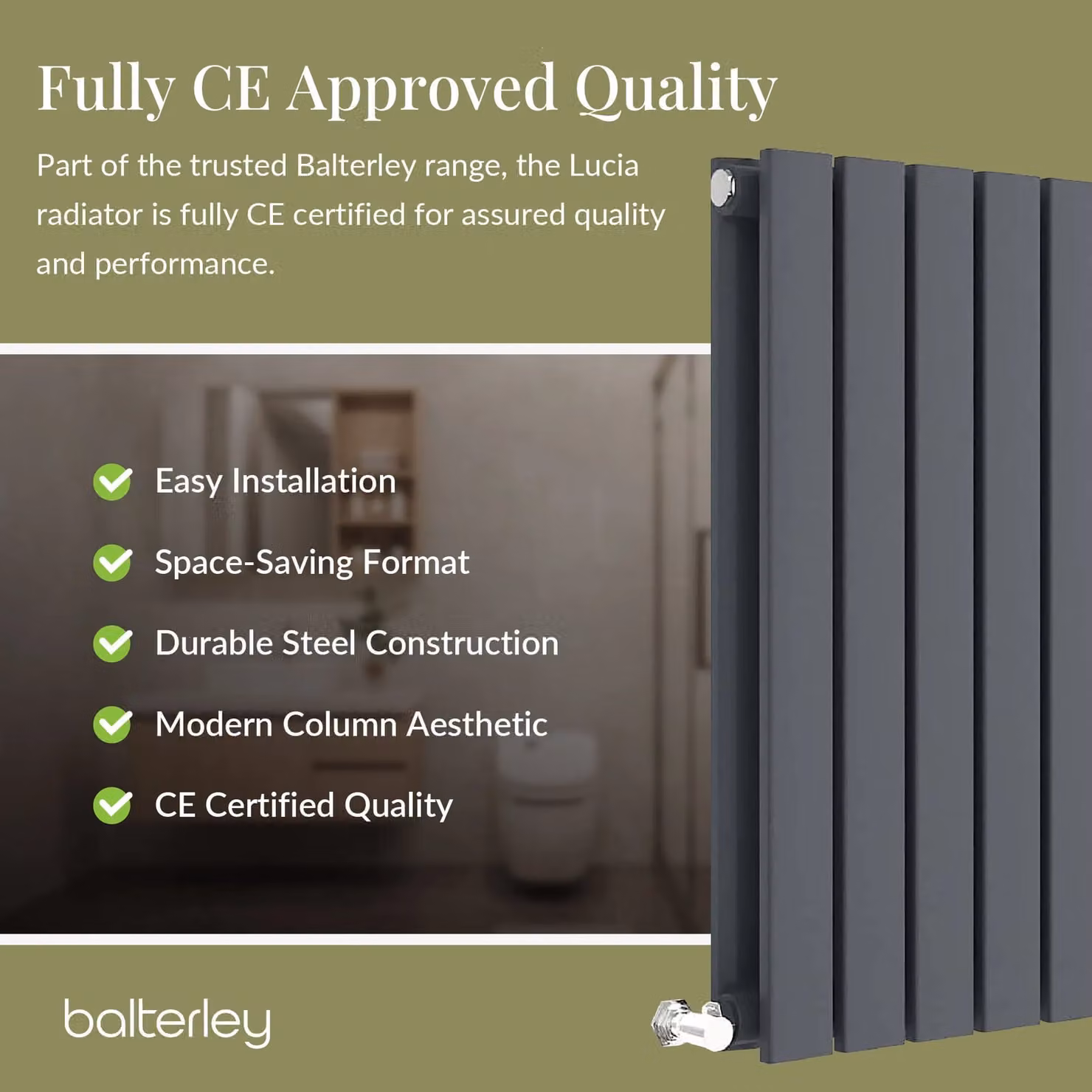 Balterley Lucia Square Horizontal Double Panel Radiator, Anthracite Grey, W: 99.2 cm, H: 60 cm – 3