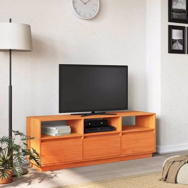 Berkfield Home Wax Brown Solid Wood Pine TV Cabinet, W/D/H: 140 x 37 x 50 cm
