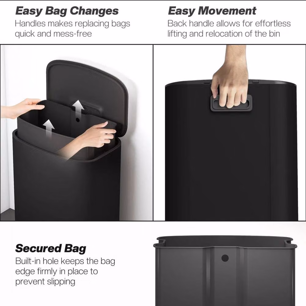 NESTLUNE 50L Black and Silver Pedal Bin with Soft-Close Lid, Height: 100 cm, Width: 15 cm, Depth: 15 cm – 4