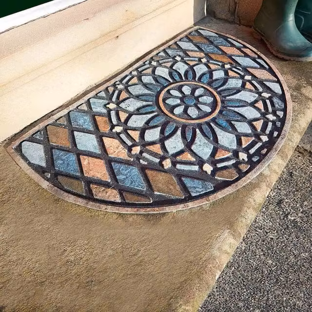 Coopers of Stortford Semicircular Slate Effect Outdoor Door Mat in Grey, W: 75 cm, D: 45 cm