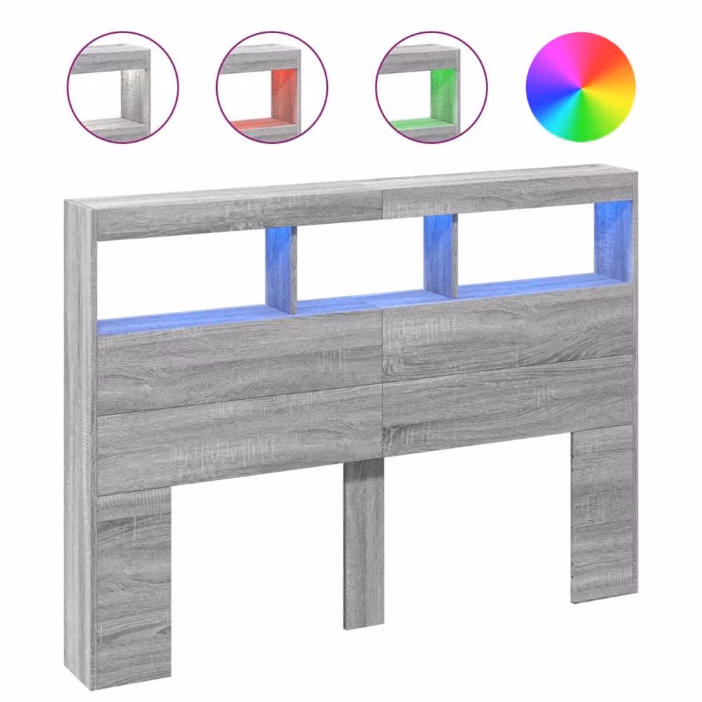 Berkfield Home Headboard Cabinet with Integrated LED Lighting in Grey Sonoma, W: 140 cm, D: 17 cm, H: 102 cm – 3