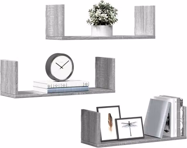 Berkfield Home Set of 3 Wall Mounted Shelves in Grey Sonoma, W/D/H: 58 x 18 x 18 cm