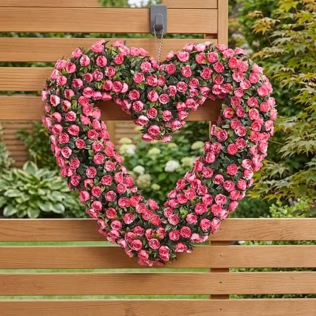 Garden Greatness Pink Hanging Artificial Rose Heart Floral Decoration