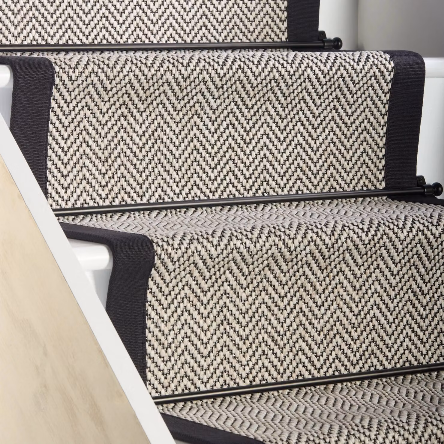 RainbowHome Herringbone Java Stair Runner in Sand with Black Cotton Border, W: 60 cm, L: 650 cm – 2