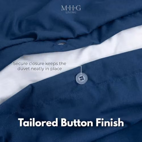 MHG Living Navy Pintuck Microfibre Single Duvet Cover, Pillowcase and Fitted Sheet Set – 5