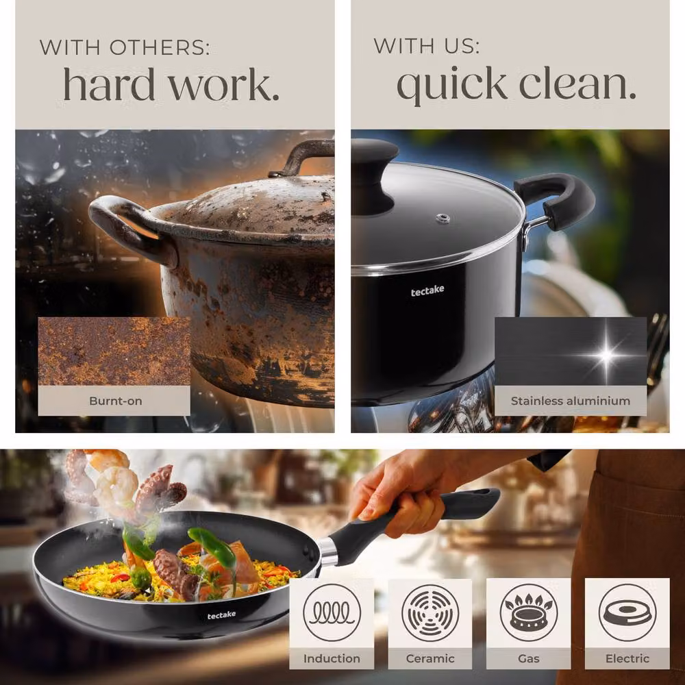 tectake Una & Varese 45 Piece Kitchen and Dinnerware Set in Grey and Black – 4
