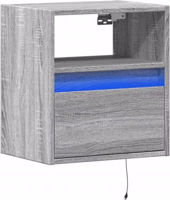 Berkfield Home Wall-mounted Bedside Cabinet with Integrated LED Lights, Grey Sonoma