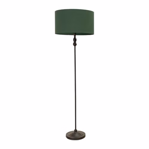 ValueLights Maggie Black Metal Candlestick Floor Lamp with Green Fabric Drum Shade