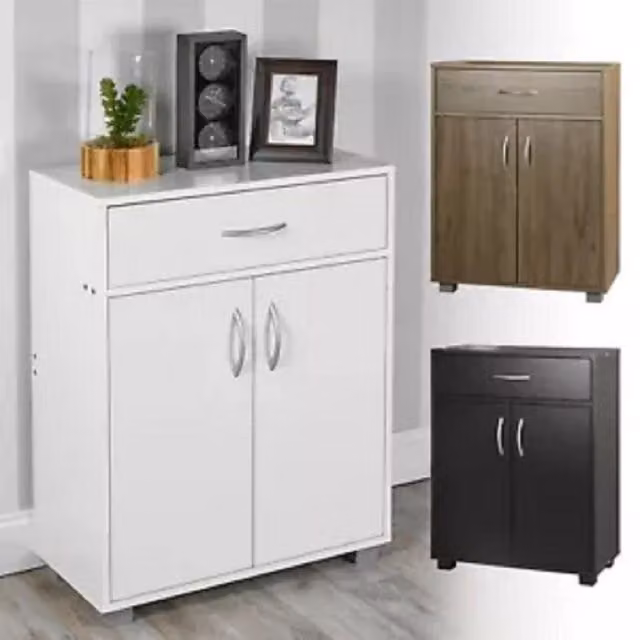 EONLION Small 2-Door Wooden Sideboard with Drawer, White Modern Hallway Storage Cabinet