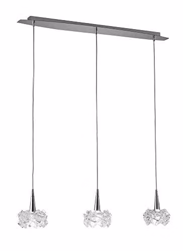 Mantra Artic Small Pendant Line 3 Light Suspended Ceiling Lamp in Polished Chrome and Transparent Glass